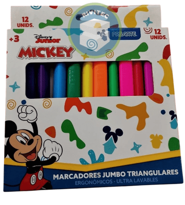 PLUMONES JUMBO TRIANGULARES DE 12 COLORES MICKEY MOUSE