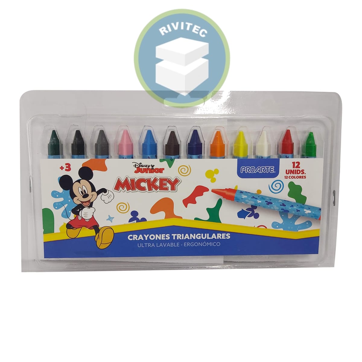 LAPICES DE CERA 12 UNIDADES TRIANGULARES MICKEY MOUSE1