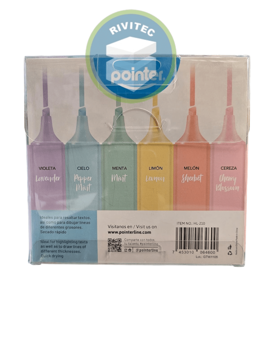 DESTACADORES PASTEL 6 COLORES POINTER1