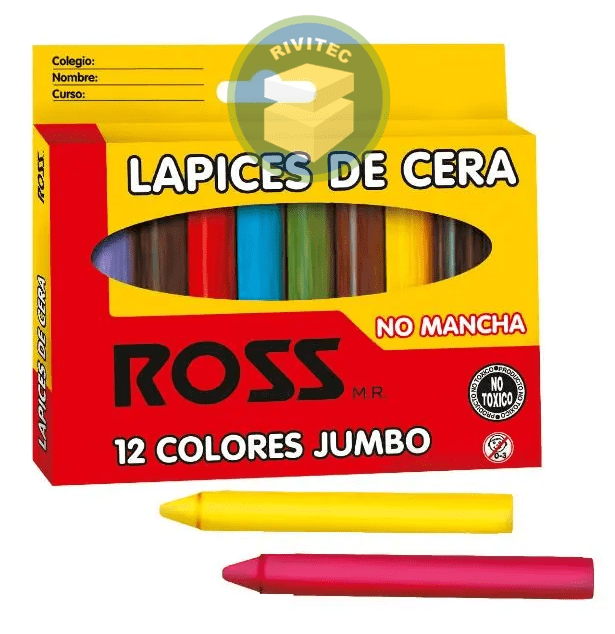 LAPICES DE CERA JUMBO 12 COLORES ROSS1
