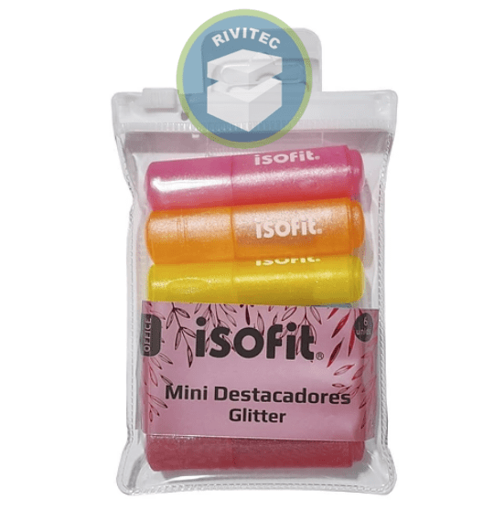 DESTACADOR MINI 6 COLORES GLITTER ISOFIT1