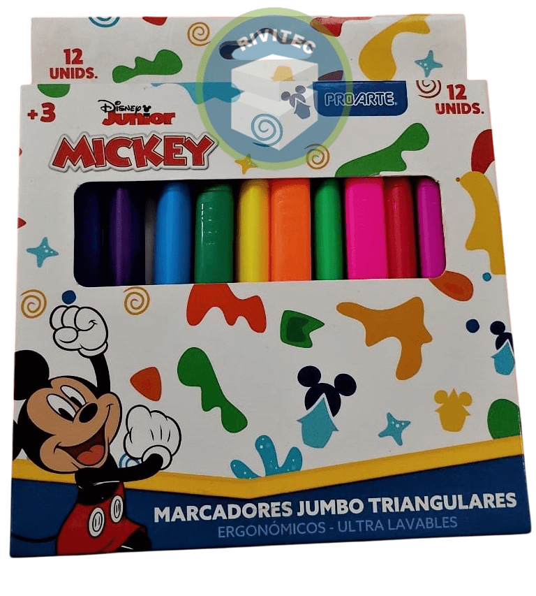 PLUMONES JUMBO TRIANGULARES DE 12 COLORES MICKEY MOUSE1