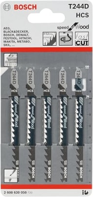Hojas de Sierra Caladora T244D Madera 100 mm Pack x5 Bosch  2608.630.058