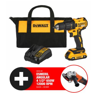 Taladro Atornillador 1/2'' 20V Inc 1bat y Carg Dewalt + Esmeril 4 1/2