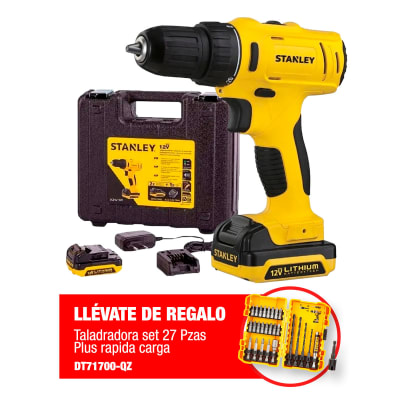 Taladro Atornillador Inalámbrico 3/8'' 12V 26Nm Stanley SCD121S2K + Set 27 Pzas DT71700-QZ
