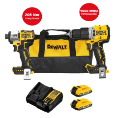 Taladro Percutor 20V + Atornillador de Impacto Inalámbrico 20V + 2 Baterías + Cargador DCK250 0