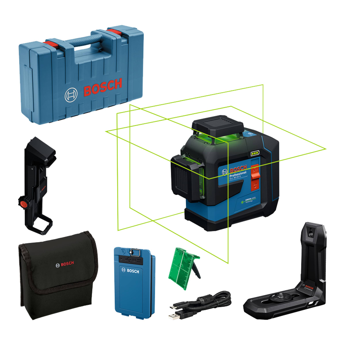 Nivel Láser Verde Bosch GLL 80-33 G de 3 Líneas 30m + Batería 18V1