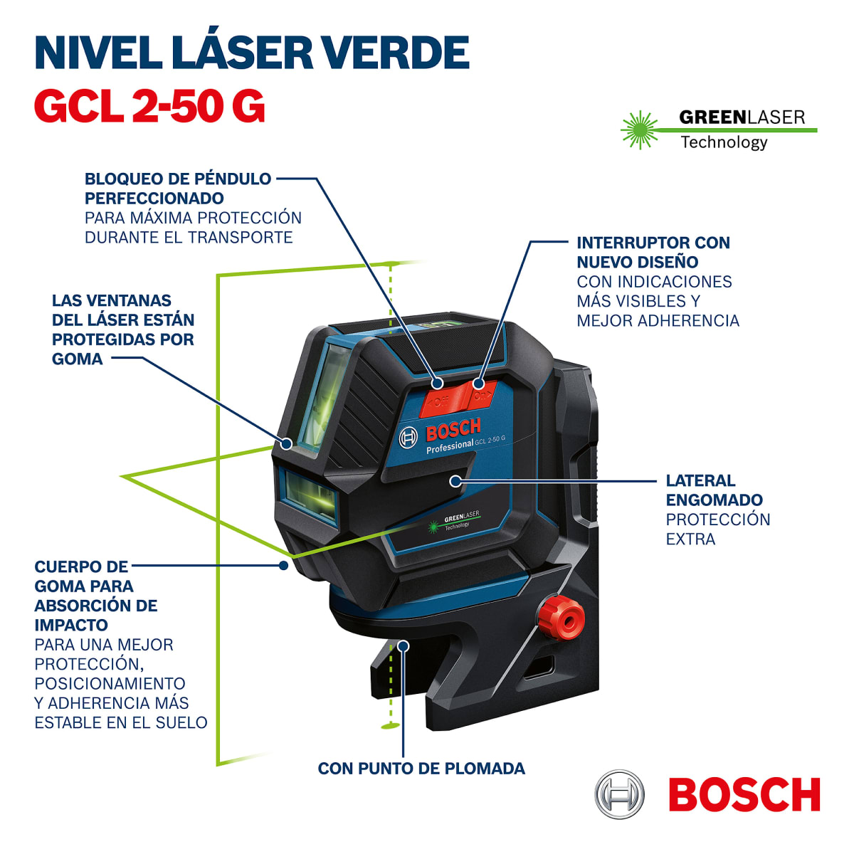 Nivel Láser Combinado Puntos y Líneas GCL 2-50 G Bosch 0601.066.M019