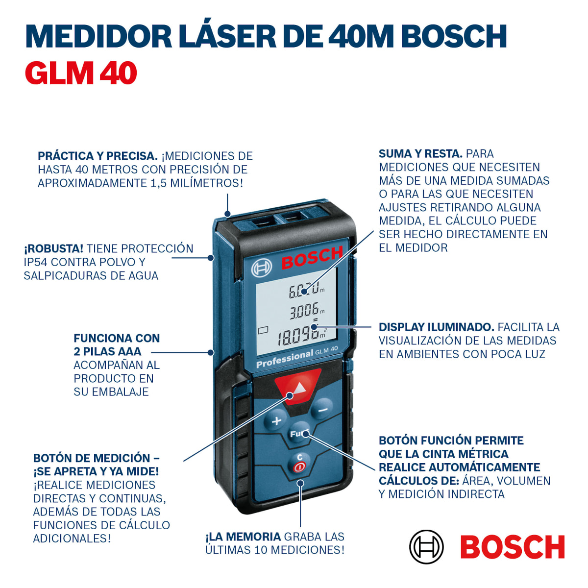 Medidor Láser de Distancia 40 Metros Bosch GLM 405