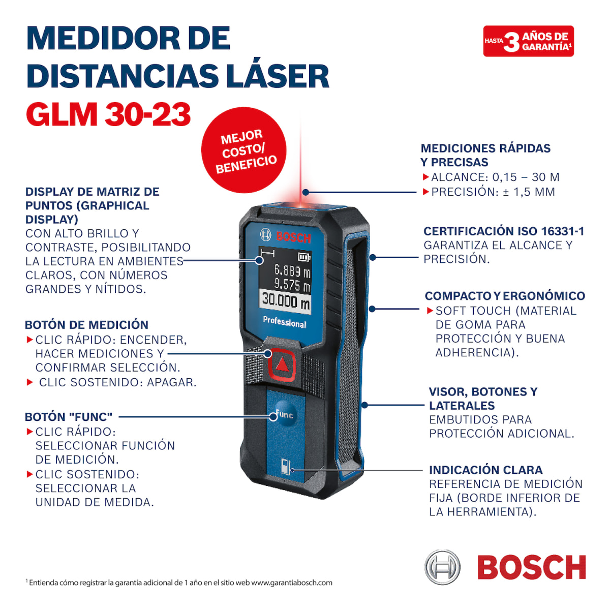Medidor Láser de Distancia 30m Bosch GLM 30-235