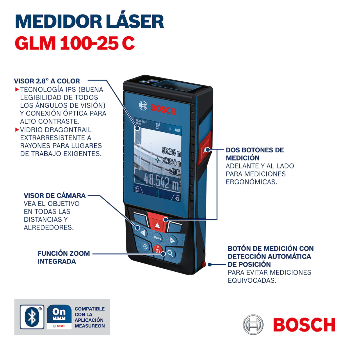 Medidor Láser Bosch GLM 100-25 C Professional (100 m) – 0601.072.Y005