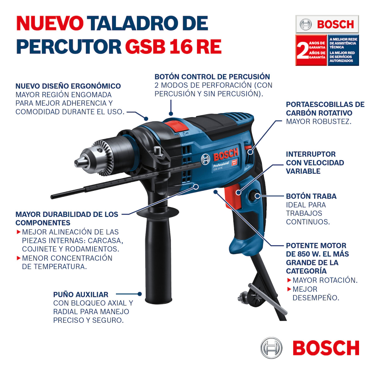 Taladro Perc. 1/2'' GSB 16 RE + Esmeril Angular 4-1/2'' GWS 700 Bosch 0615.A00.1X25
