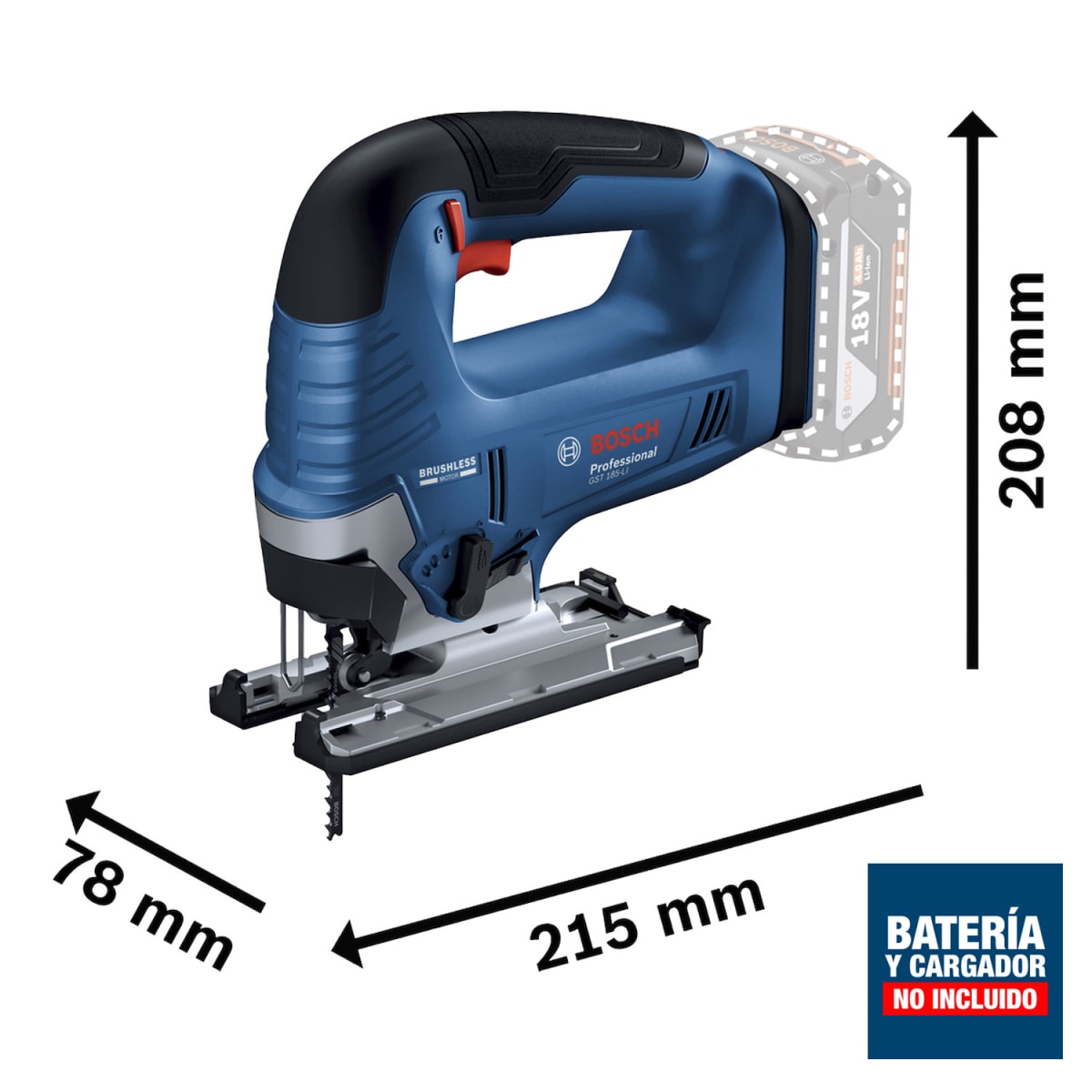 Sierra caladora Bosch 18V Brushless (Sin Batería) GST185-LI - 0601.5B3.0E14