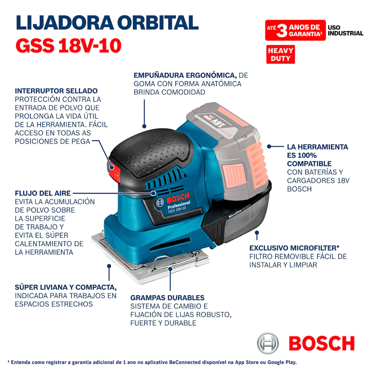 Lijadora Orbital Inalámbrica 1/4'' 18V Baretool GSS 18V-10 Bosch 0601.9D0.2005