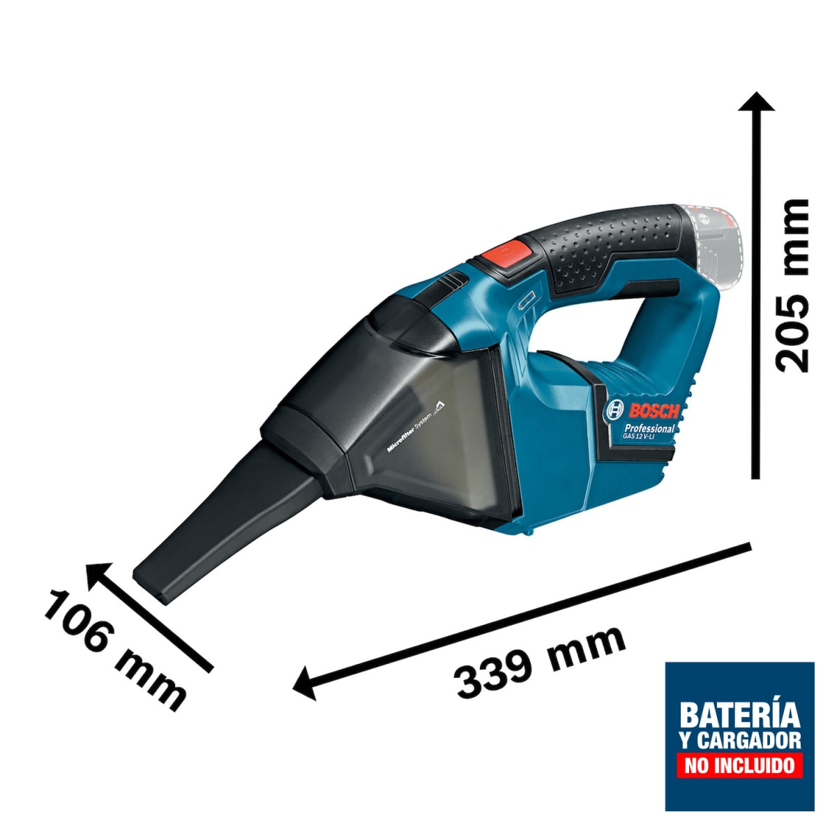 Aspiradora de mano Bosch 12V (Sin Batería) GAS12V-LI - 0601.9E3.0003
