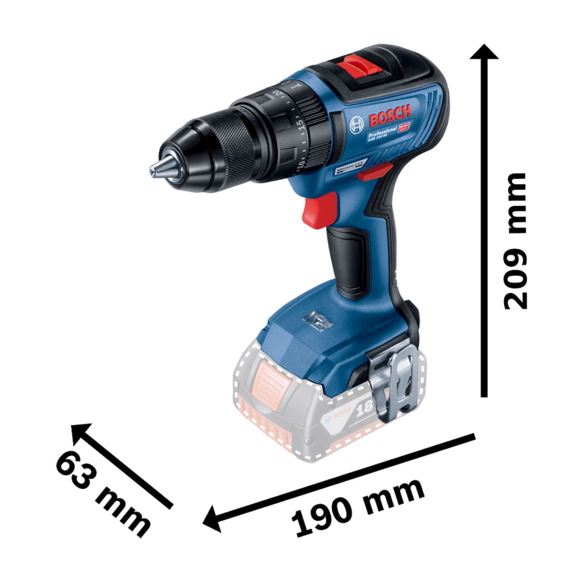 Atornillador / Taladro GSB 18V-50 SB BOSCH (Sin Batería) - 0601.9H5.1E26