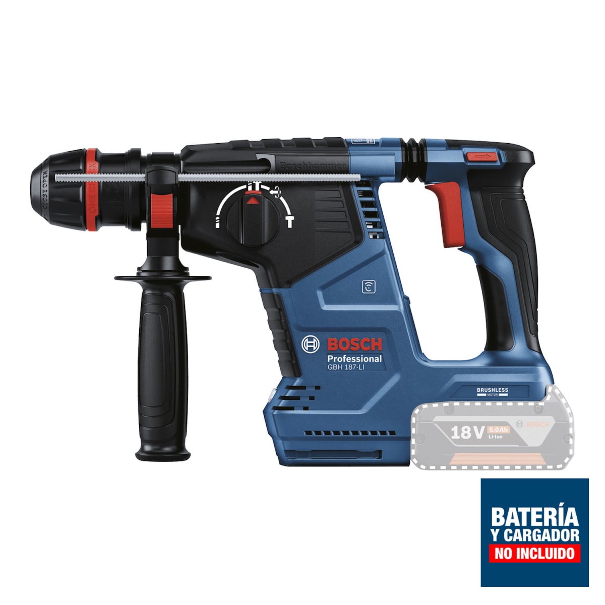 Rotomartillo Bosch SDS-Plus 18V + mandril (Sin Batería) GBH187-LI - 0611.923.1E12