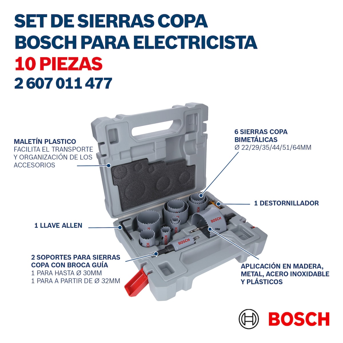 Set Sierra Copa 10Pz Incl. 2 Adaptadores Bi Metal Bosch 2607.011.4774