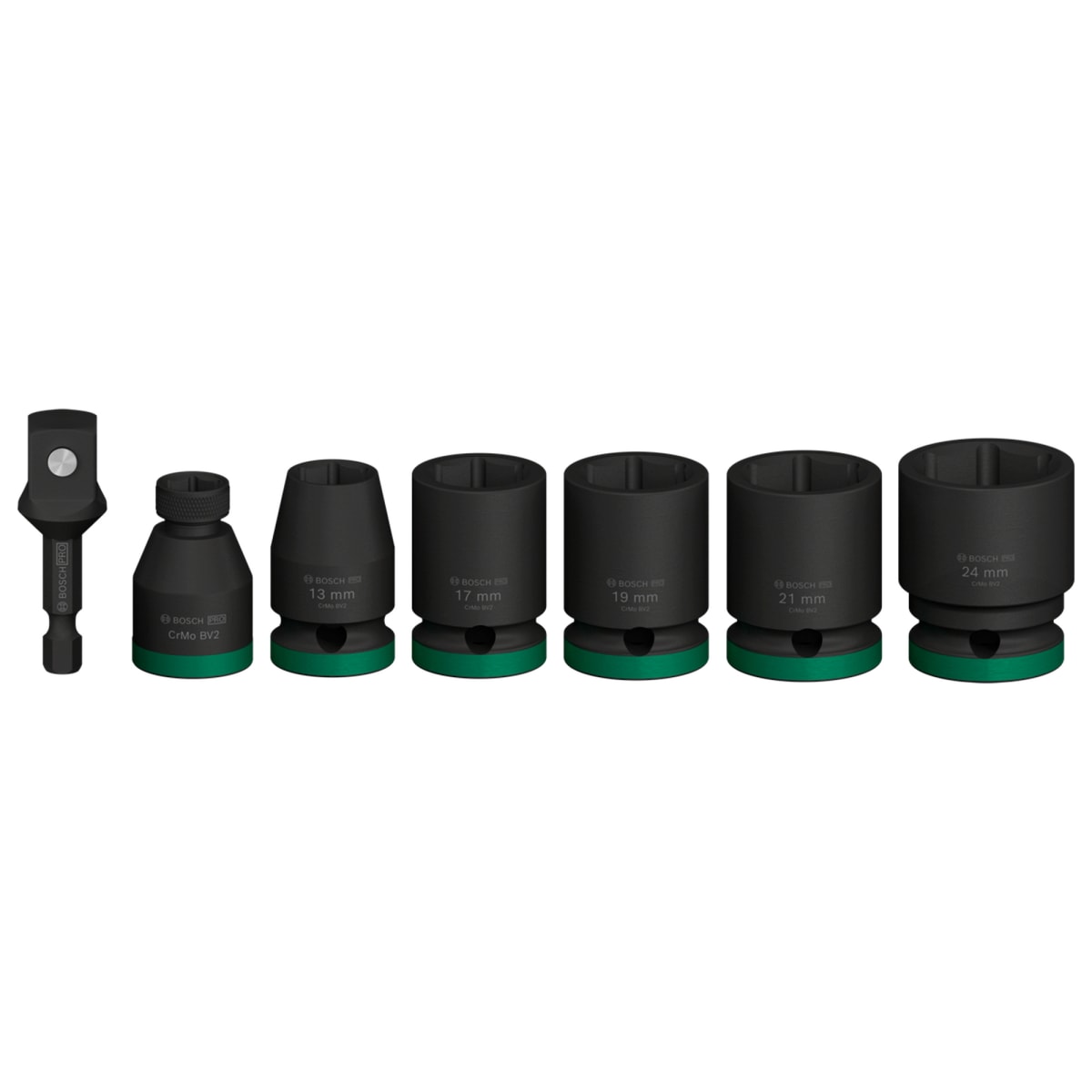 Juego Dados Impacto 7Pzas 13/17/19/21/24mm Con adaptador Bosch 2608.003.0322