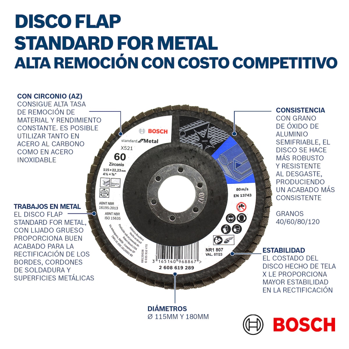 Disco Flap ECO for Inox/Metal 115mm Grano 40 Curvo Fibra 2608.619.2884