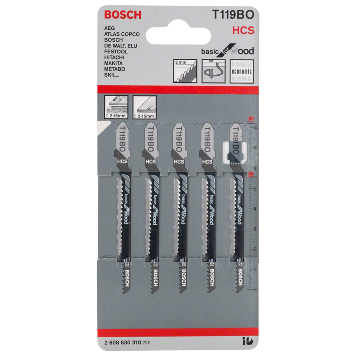 Hoja Caladora para Madera T119BO x5 Unidades Bosch 2608.630.3101