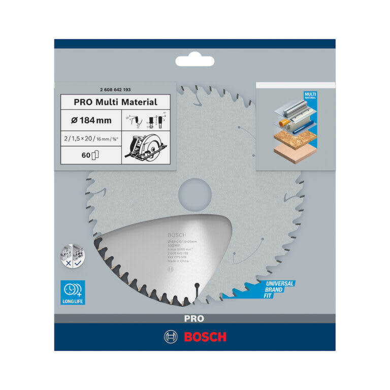 Disco Sierra Circular 7-1/4'' 60 Dientes Multimaterial Bosch 2608.642.1932
