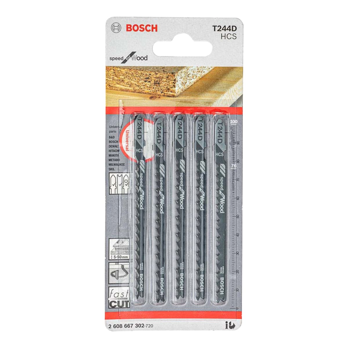 Hoja Caladora para Madera T244D X5 Unidades HCS Bosch 2608.667.3021