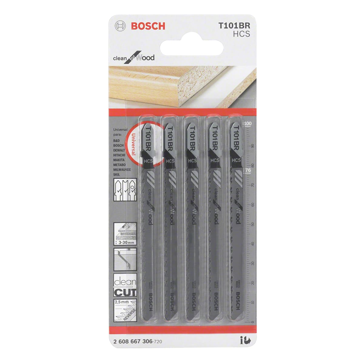 Hoja Caladora para Madera T101BR x5 Unidades HCS Bosch 2608.667.3061