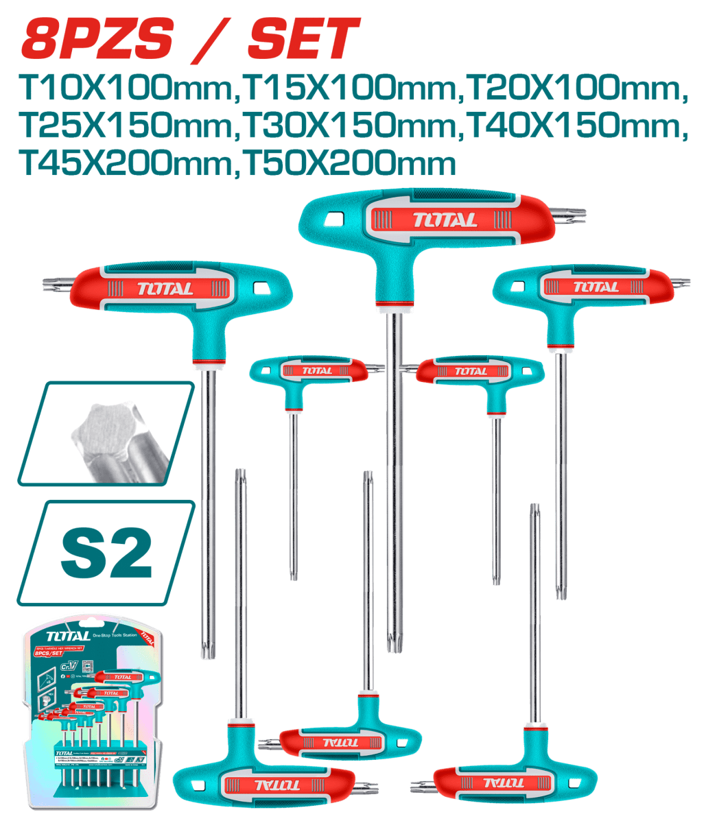 SET DE LLAVES TORX MANGO-T 8PCS S2 INDUSTRIAL TOTAL - THHW808361