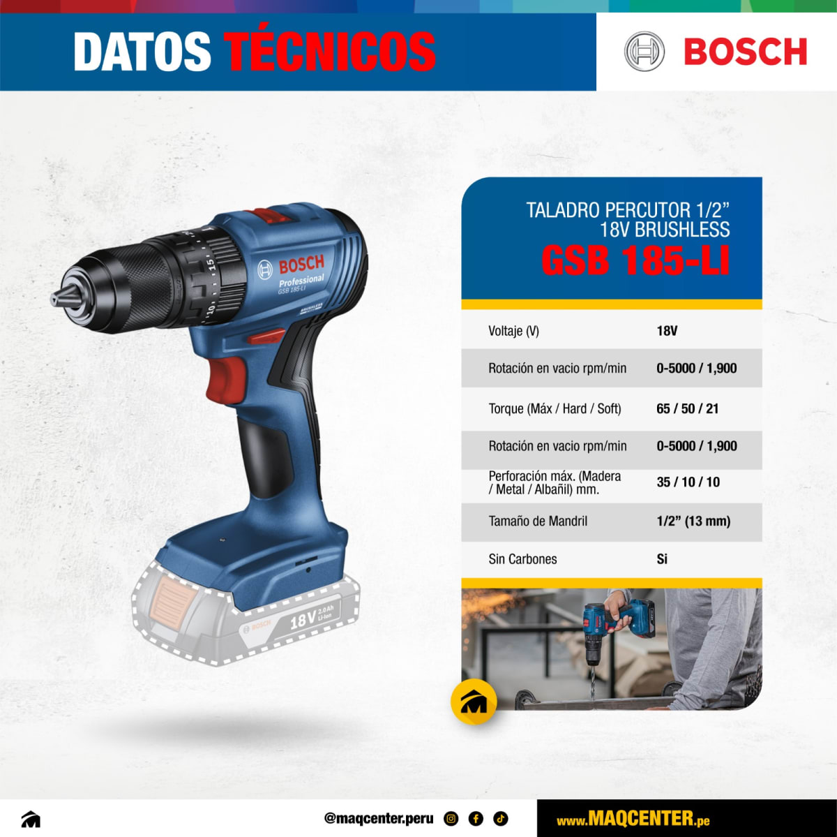Kit Bosch GSB 185-LI + GDR 18V-200 + 2 Bat + Carg + Maleta - 0601.9J2.1E06