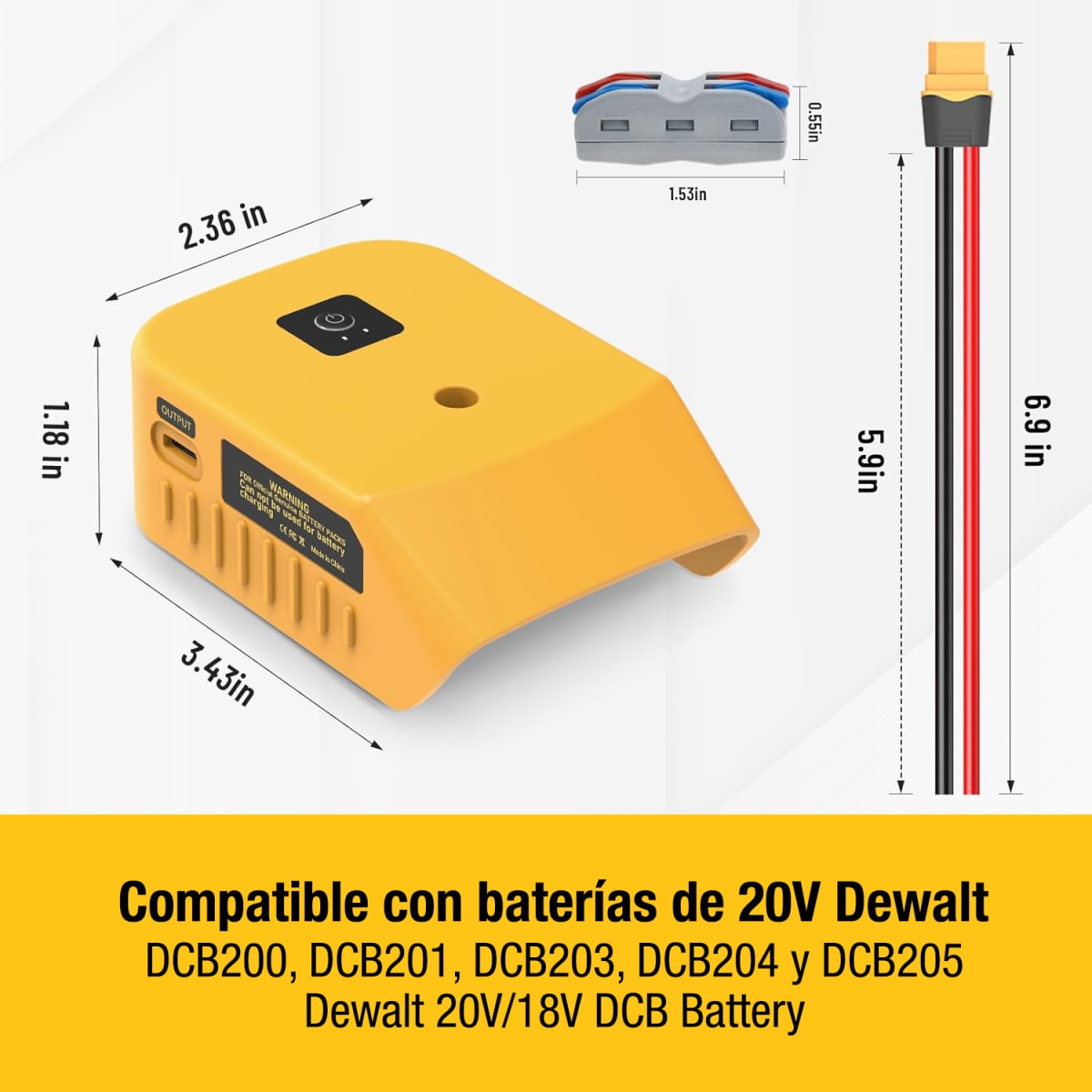 Adaptador de Carga USB para Baterías DeWalt 18V/20V - Puerto Dual D18X2