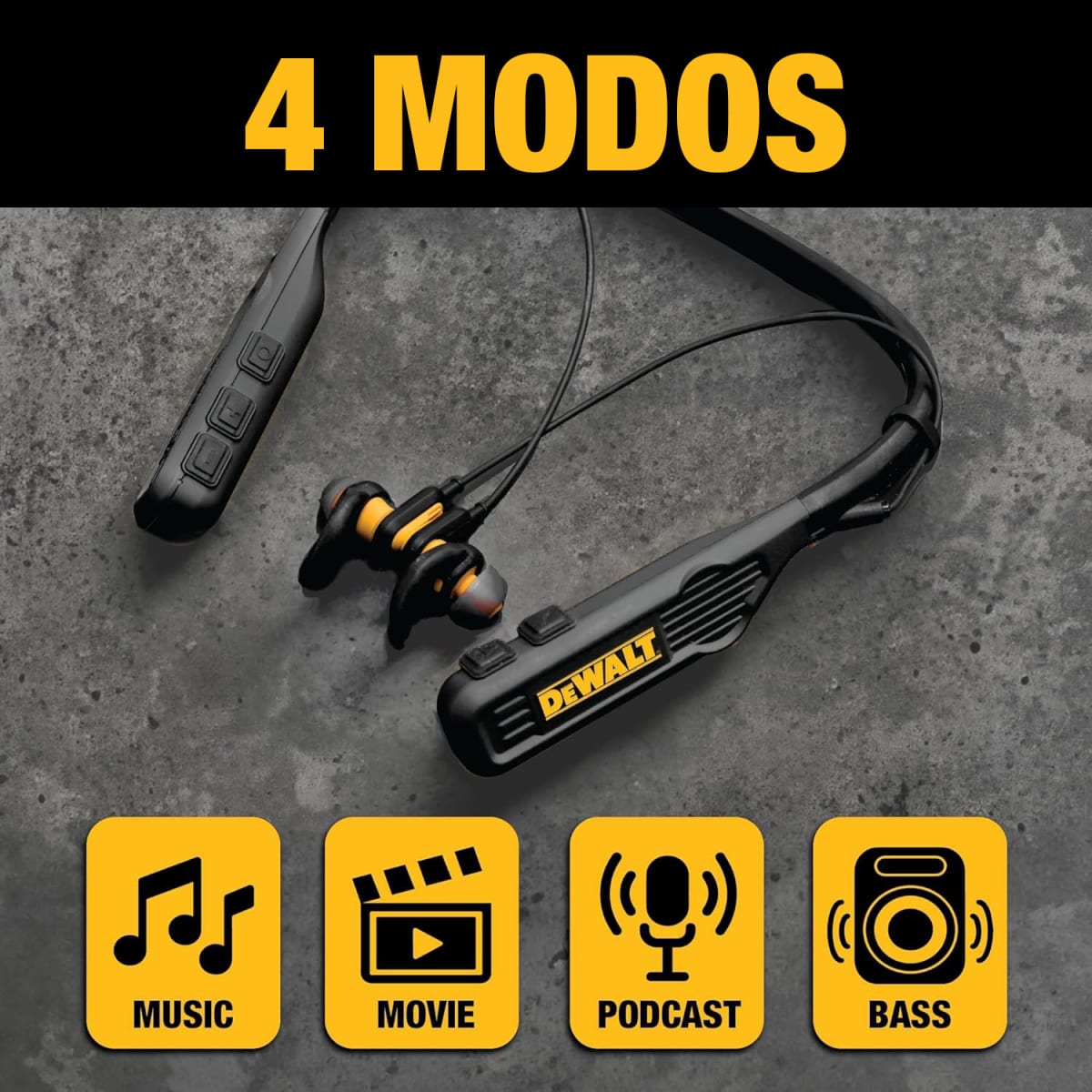 Auriculares Bluetooth Color Negro 2 en 1 con Banda para el Cuello Dewalt DXMA1902093-B3