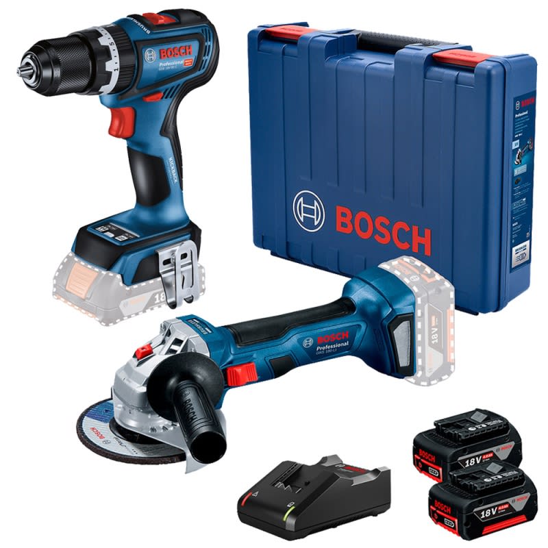 Esmeril Angular Bosch 5'' GWS 180 + Taladro Perc 1/2'' GSB 18V-90 C + 2 Bat y Carg -  0615.A00.2601