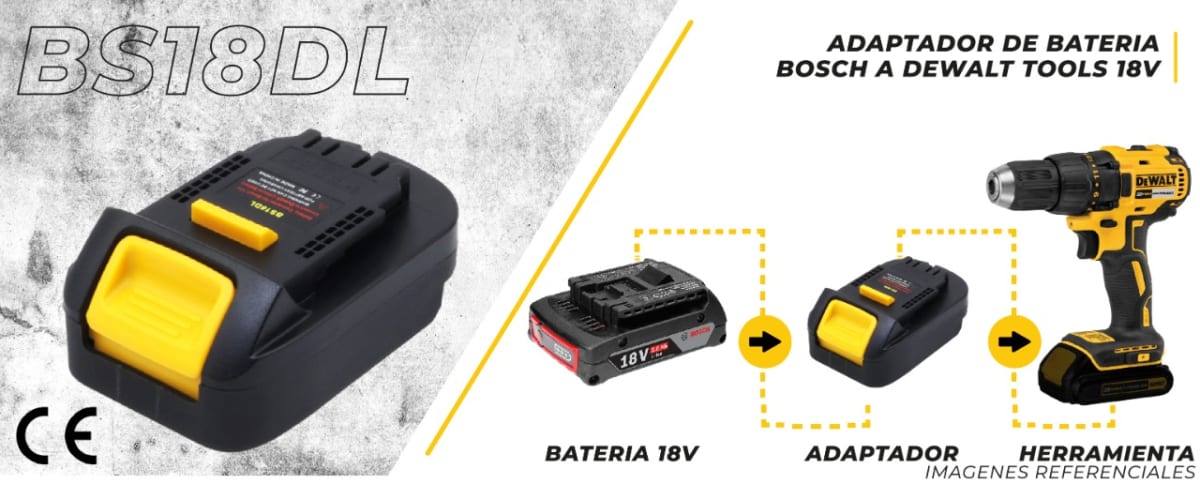 Adaptador de Batería Bosch 18V para Herramientas DeWalt 18V - BS18DL2
