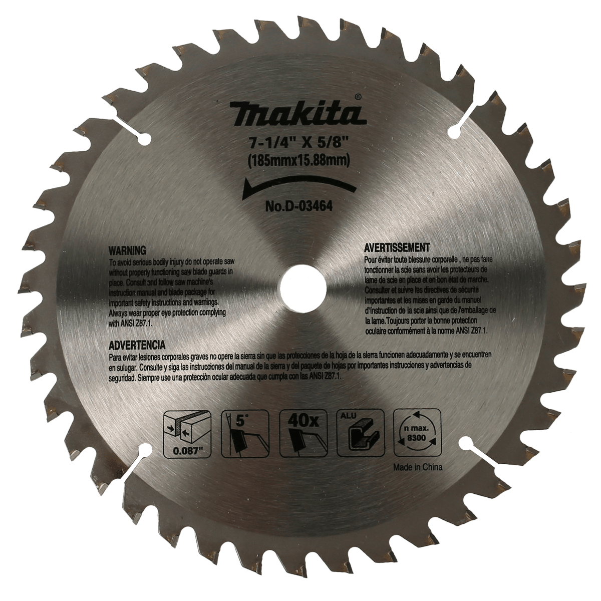 Disco de Sierra 7-1/4'' 40 Dientes Makita D034641