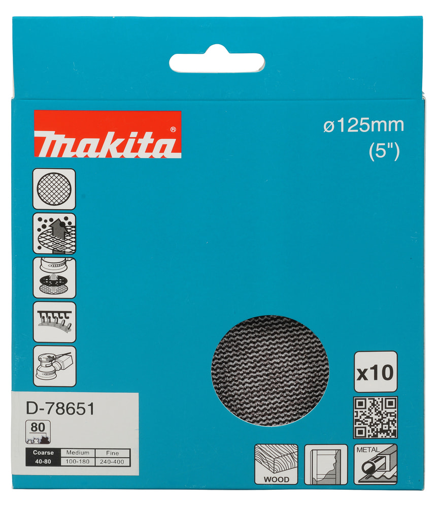 Lija Velcro Con Malla Abrasiva- D 5 (125Mm.) – Grano 80 – 10 Unid. D-78651 - MAKITA3