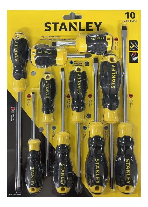 Juego de Destornilladores Cushion Grip 10 Pzas Plano Phillips Stanley 60-1001