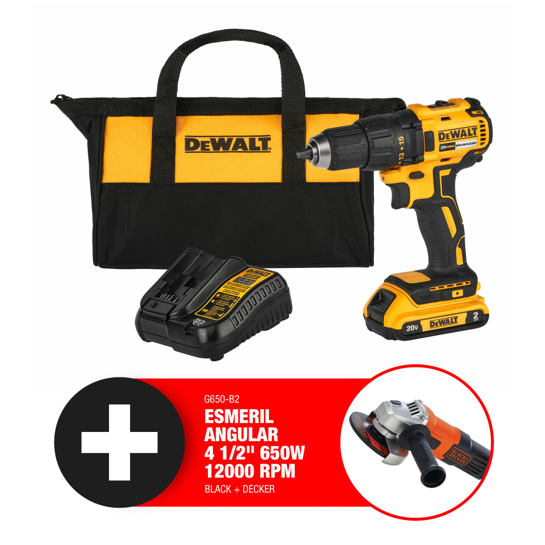 Taladro Atornillador 1/2'' 20V Inc 1bat y Carg Dewalt + Esmeril 4 1/2