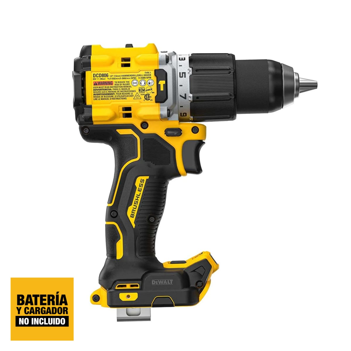 Taladro Percutor DeWalt 20V XR E-Clutch Baretool - DCD806B - B33