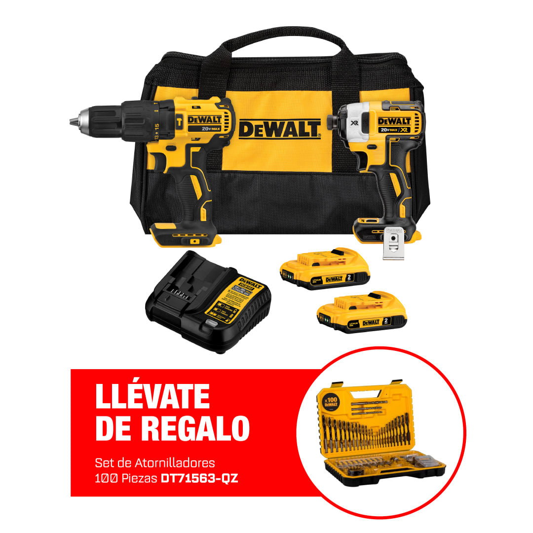 Taladro Perc 1/2'' + Atorn Impacto 1/4'' 20V Inc Set de Accesorios Dewalt DCK223D2-K51