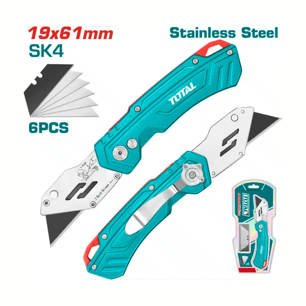 Cuchilla Hoja Plegable Acero + 6 Hojas Total THT51362881