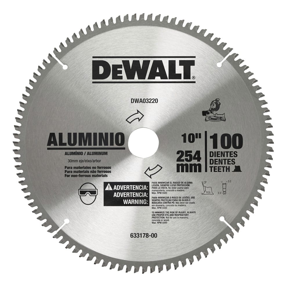 DISCO DE SIERRA PARA ALUMINIO 10 PULG 254 MM. 100 DTES DWA03220 DEWALT1