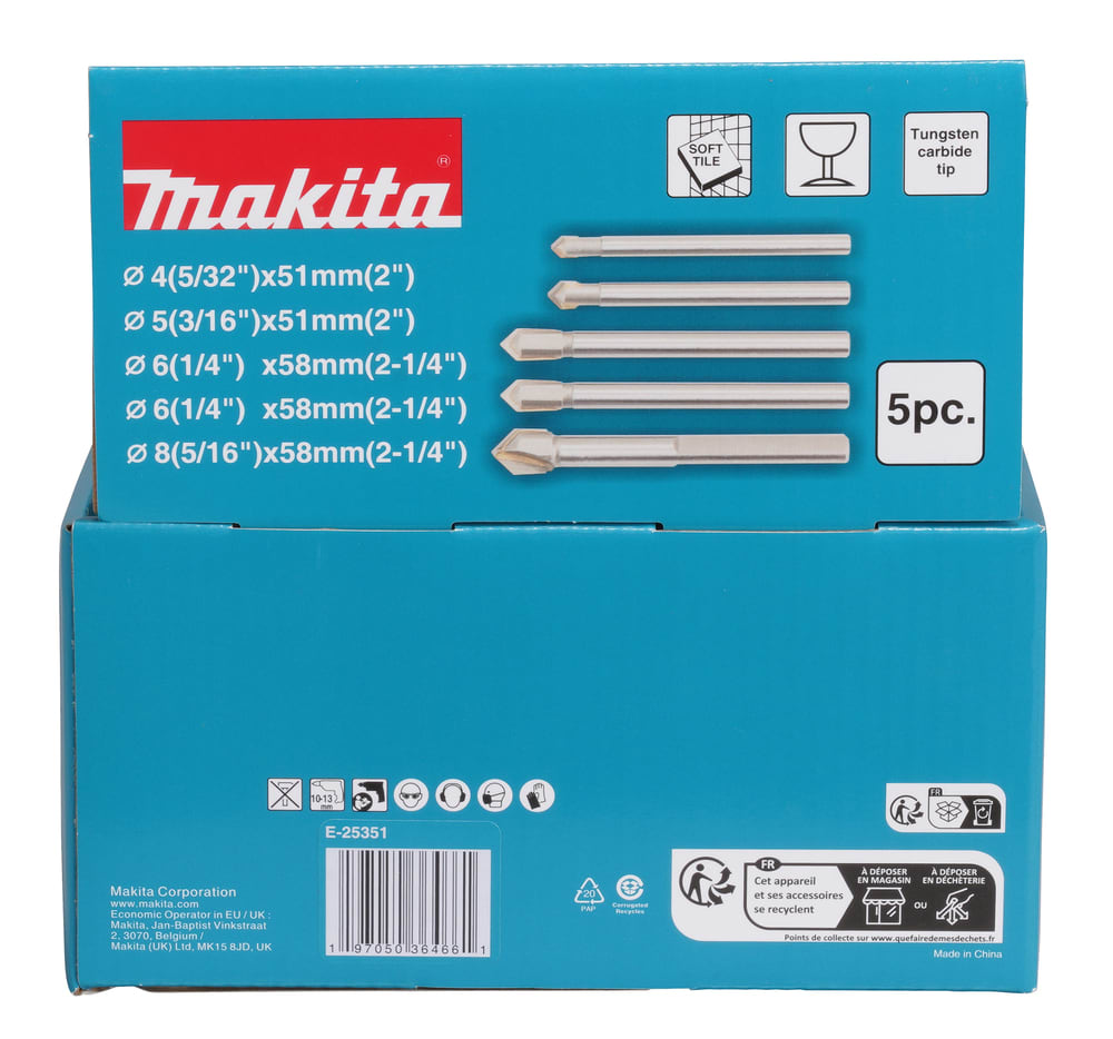 Pack de Broca para Vidrio x5 Unidades Makita E-253512