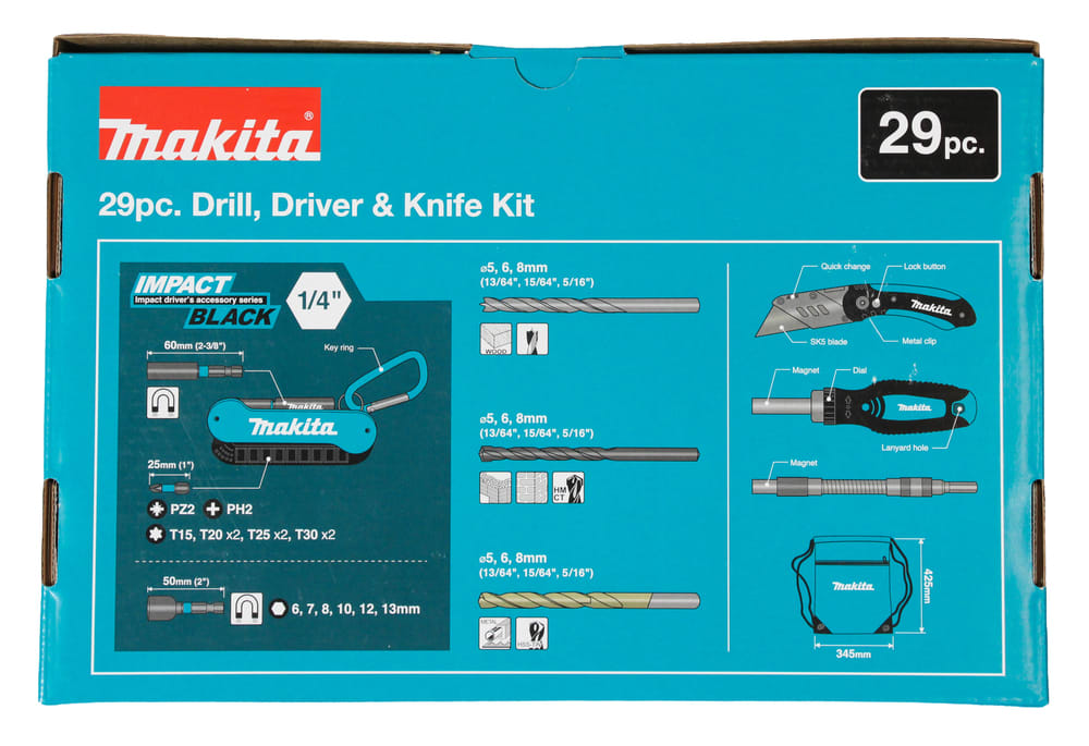 SET 29 piezas • brocas • puntas • Vasos • Destornillador • Navaja plegable E-30053 MAKITA2