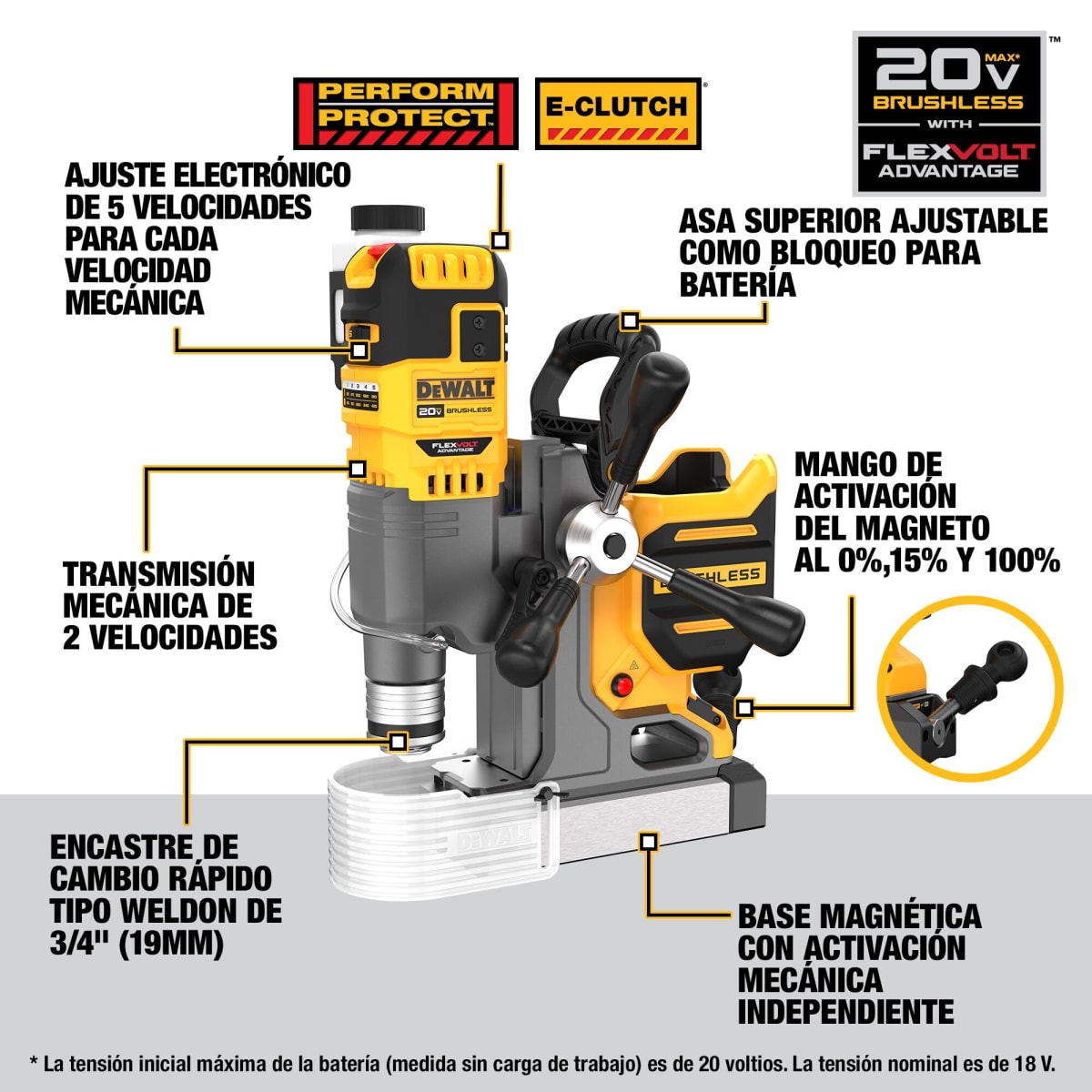 Taladro Base Magnética DeWalt 20V FlexVolt - DCD1623B - B37