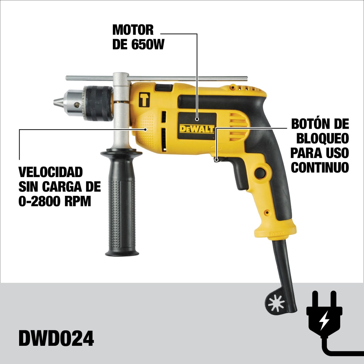 Combo Taladro DeWalt 650W + Set 10 Brocas - DWD024-K195