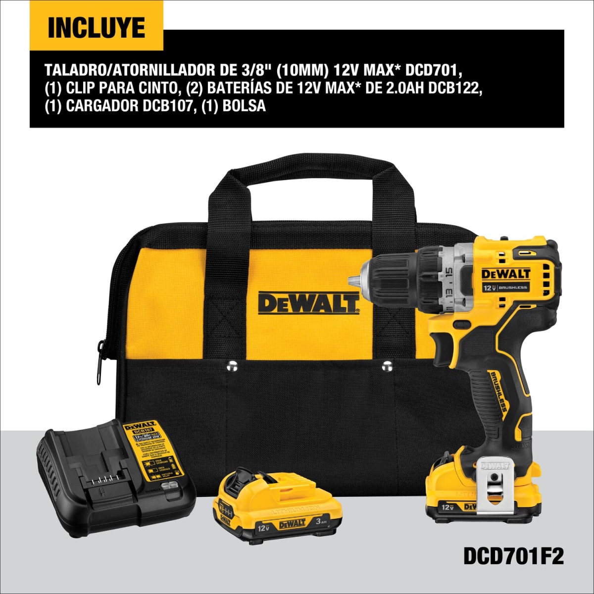 Kit Taladro/Atornillador Inalámbrico 3/8'' 12V XR Dewalt DCD701F2-B29