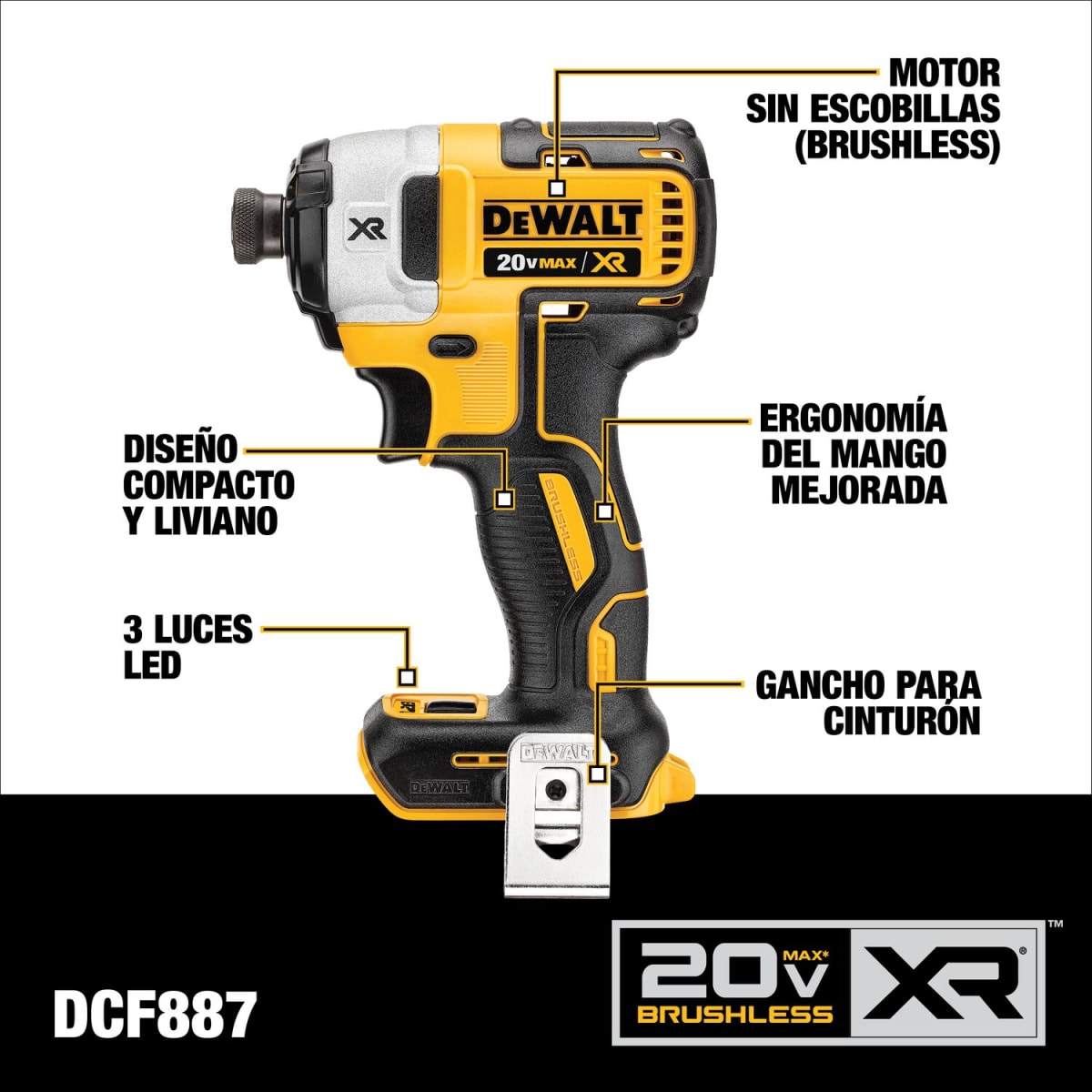 Atornillador de Impacto 1/4'' 20V Brushless Dewalt DCF887B3