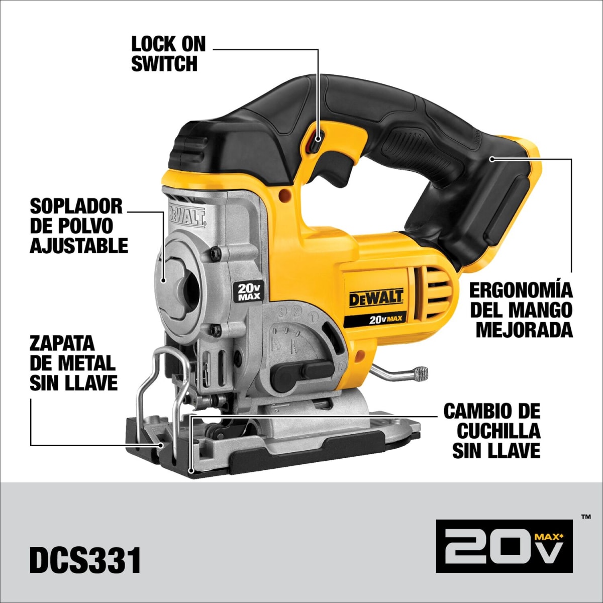 Sierra caladora Dewalt 20V corte 45° 1