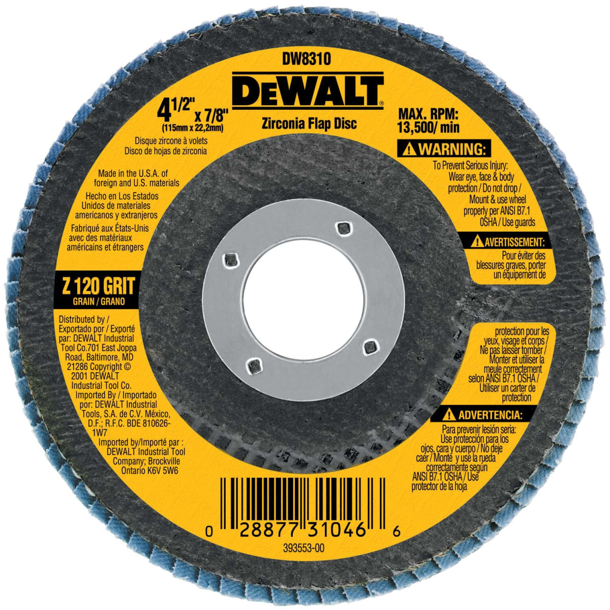 Disco Flap 4 1/2'' x 7/8'' Grano 120 Dewalt DW83101